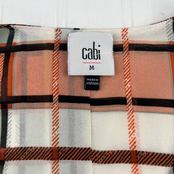 Cabi Women's Plaid Long Sleeve Blouse Medium Polyester Peach/Black Career - Picture 3 of 5